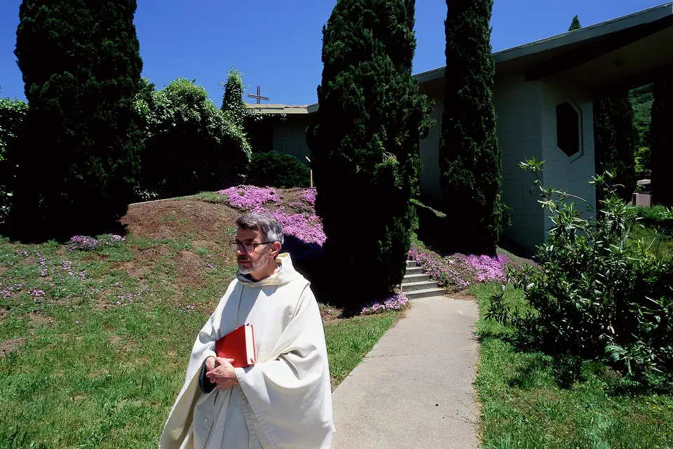 FILE: A Camaldolese Benedictine monk walks down a path at the New Camaldoli Hermitage in Big Sur, Calif.