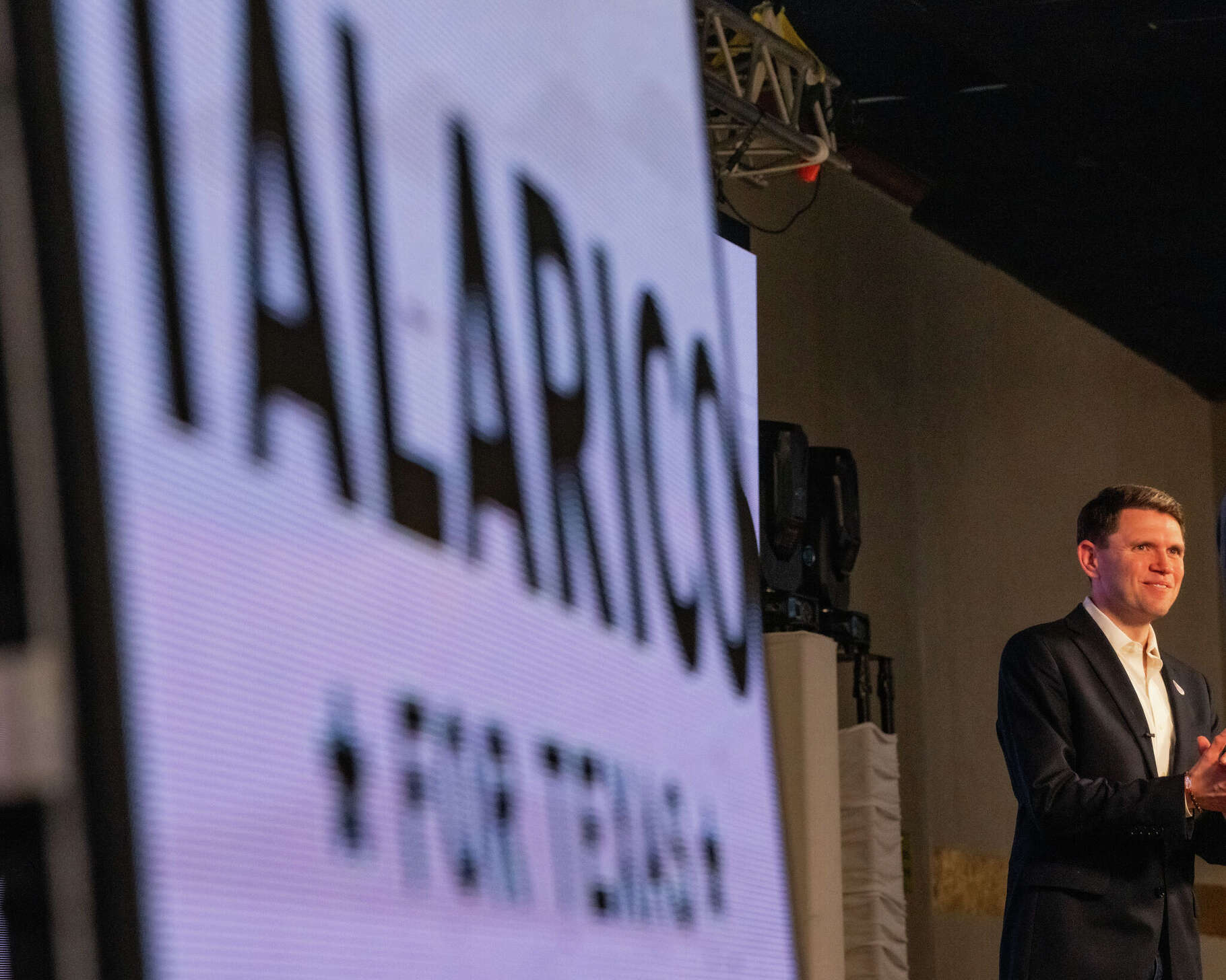 Democratic Senate candidate James Talarico speaks to supporters at his campaign event at El Palacio Event Center in Austin Tuesday, Feb. 17, 2026.