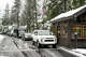Cars line up at the entrance during heavy snow as a winter storm warning is issued at Yosemite National Park, Calif., on Feb. 17, 2026.