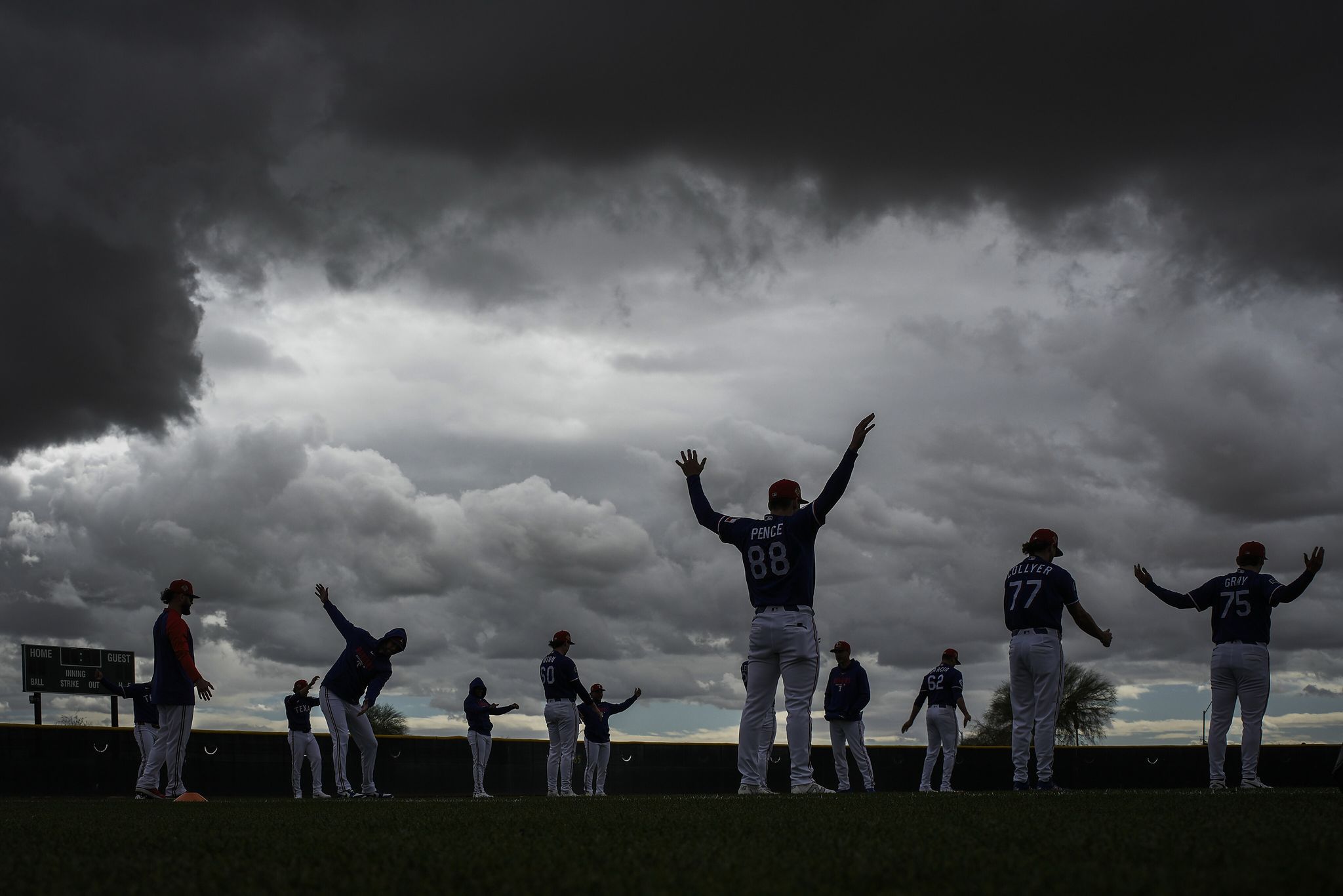 Texas Rangers Spring Training 2020 Stormy skies: See photos from Texas Rangers spring training practice