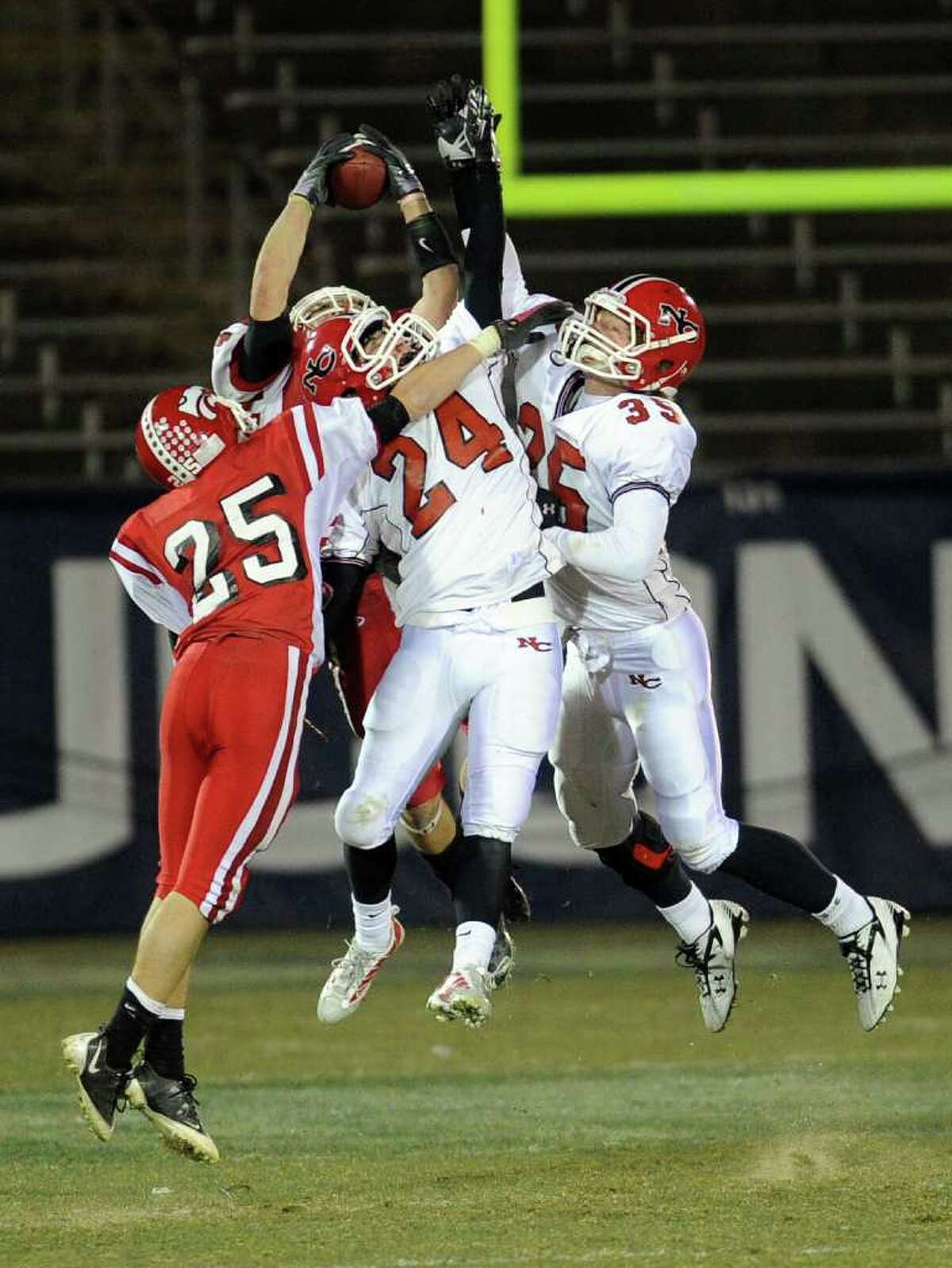 Saturday's Class L football championship game between New Canaan High School and Masuk High School at Rentschler Field in East Hartford on December 11, 2010.