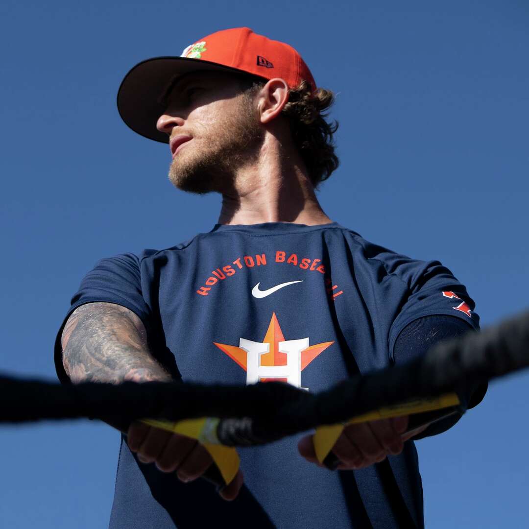 Houston Astros pitcher Josh Hader (71) stretches during Spring Training at CACTI Park of the Palm Beaches in West Palm Beach, Friday, Feb. 20, 2026.
