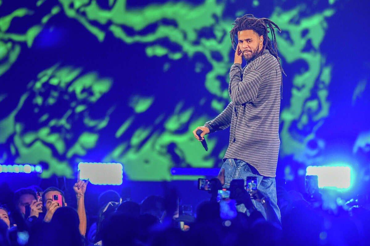LAS VEGAS, NEVADA - SEPTEMBER 22: J. Cole performs during the 2023 iHeartRadio Music Festival at T-Mobile Arena on September 22, 2023 in Las Vegas, Nevada. (Photo by Mindy Small/WireImage)
