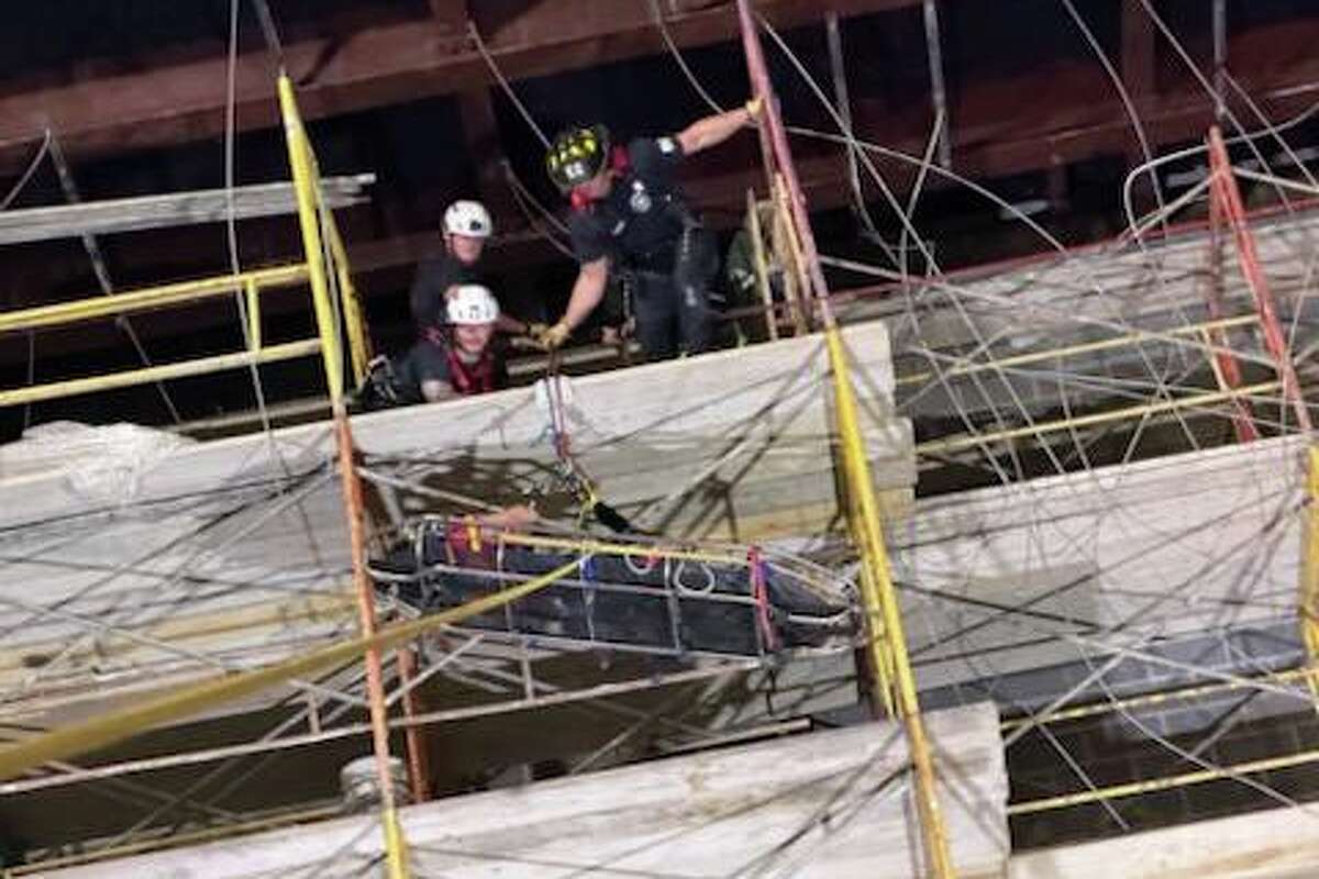 The Conroe Fire Department rescued a construction worker from scaffolding who had a medical emergency while working at the new Conroe ISD high school.