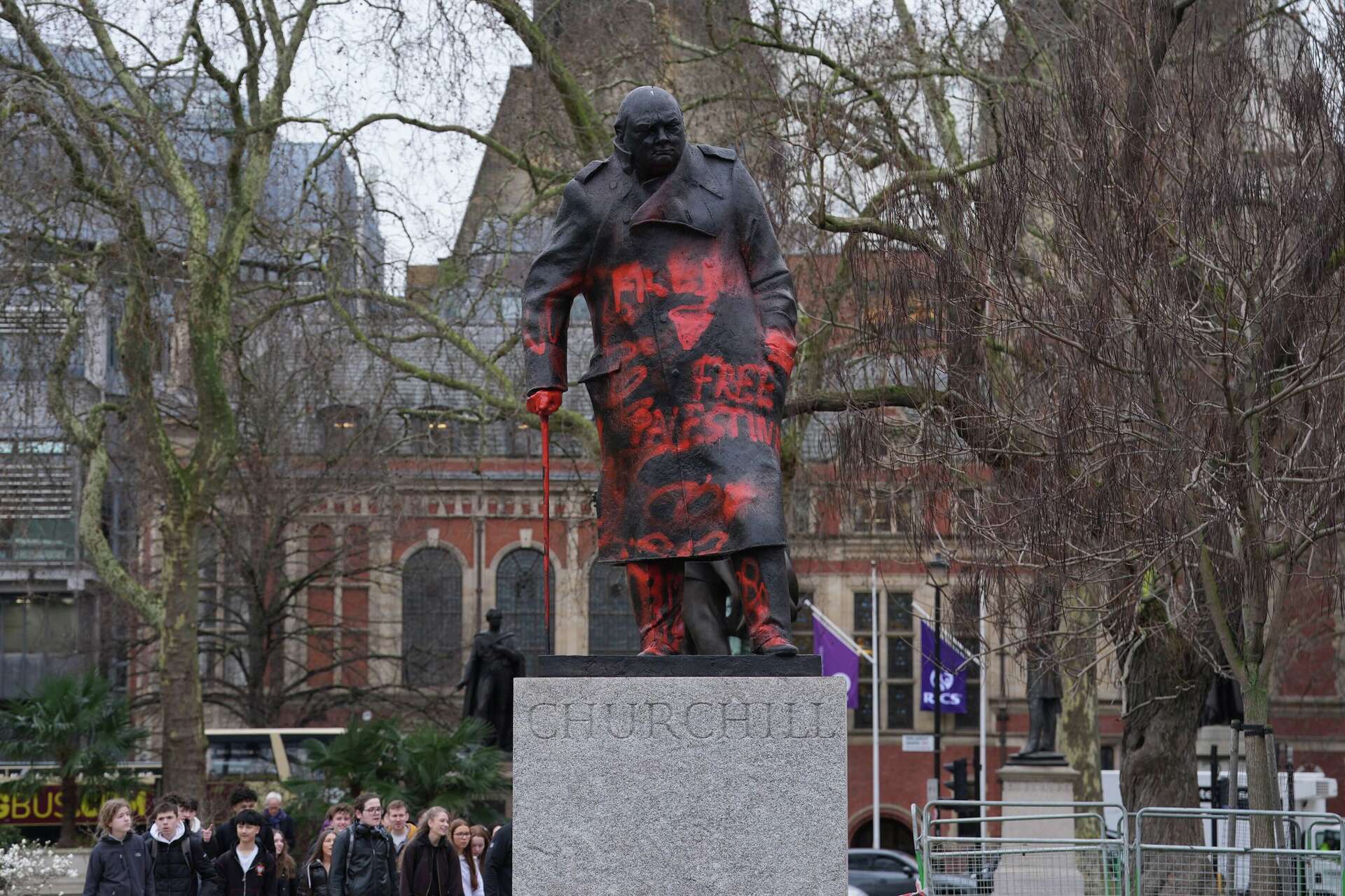 Suspect arrested after Churchill statue in London defaced with pro ...