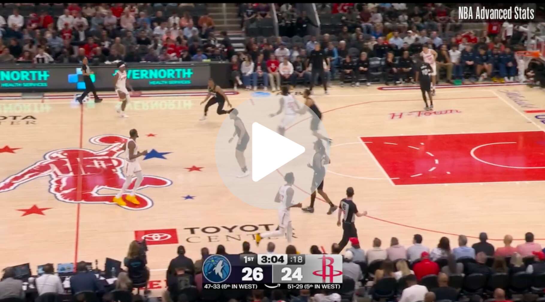 YouTube screengrab from Rockets-Timberwolves for newsletter.