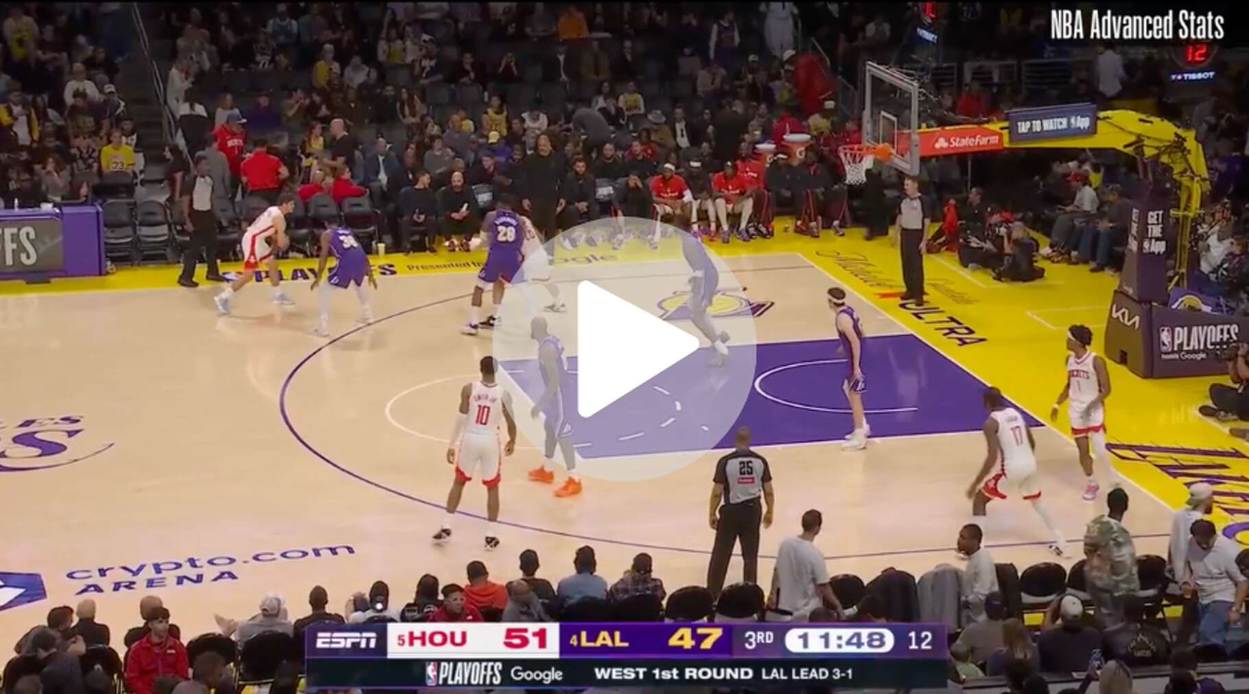 YouTube screengrab from Rockets-Lakers for newsletter.