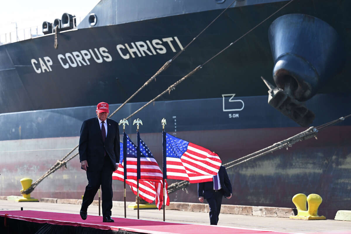 CORPUS CHRISTI, TEXAS - FEBRUARY 27: U.S. President Donald Trump arrives to speak at the Port of Corpus Christi on February 27, 2026 in Corpus Christi, Texas. Trump visited Texas to deliver remarks on affordability and economic issues. (Photo by Roberto Schmidt/Getty Images)