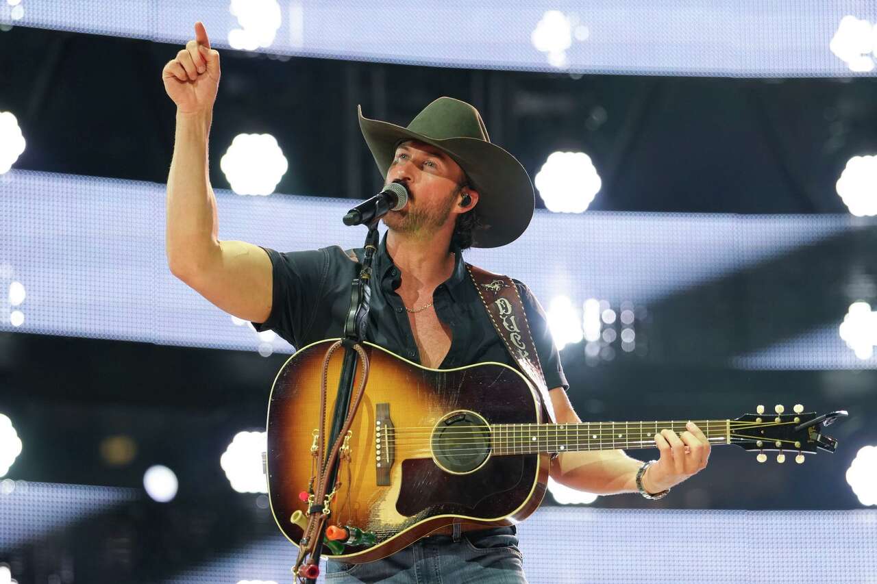 Riley Green performs during the Houston Livestock Show and Rodeo at NRG Park in Houston, Monday, March 2, 2026.