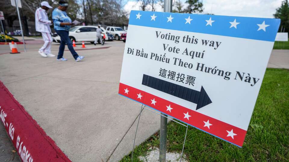 Voters make their way into the polling place at Lone Star College Victory Campus in Houston, Tuesday, March 3, 2026.