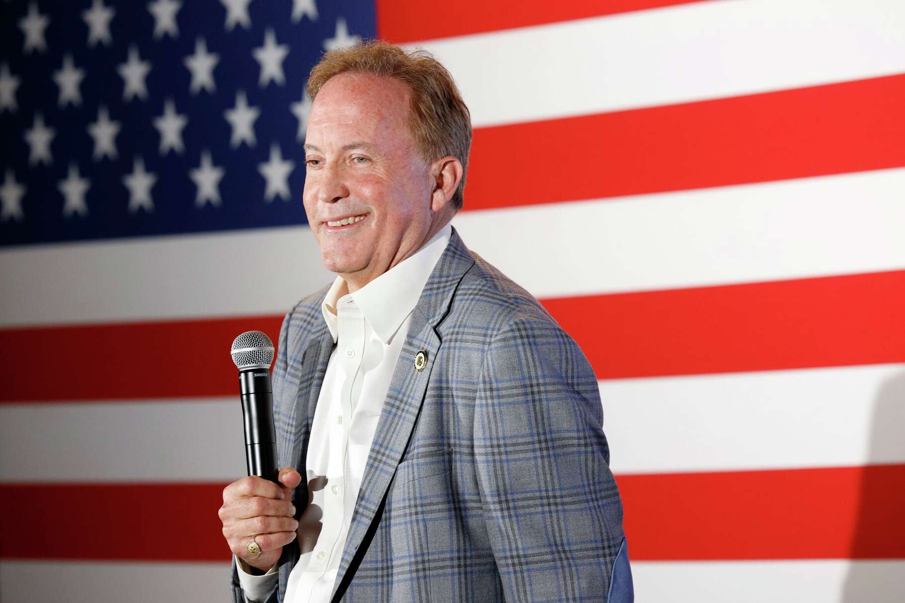 Texas Attorney General Ken Paxton speaks during a campaign event at Matt's Rancho Martinez, Tuesday, Feb. 17, 2026, in Allen.