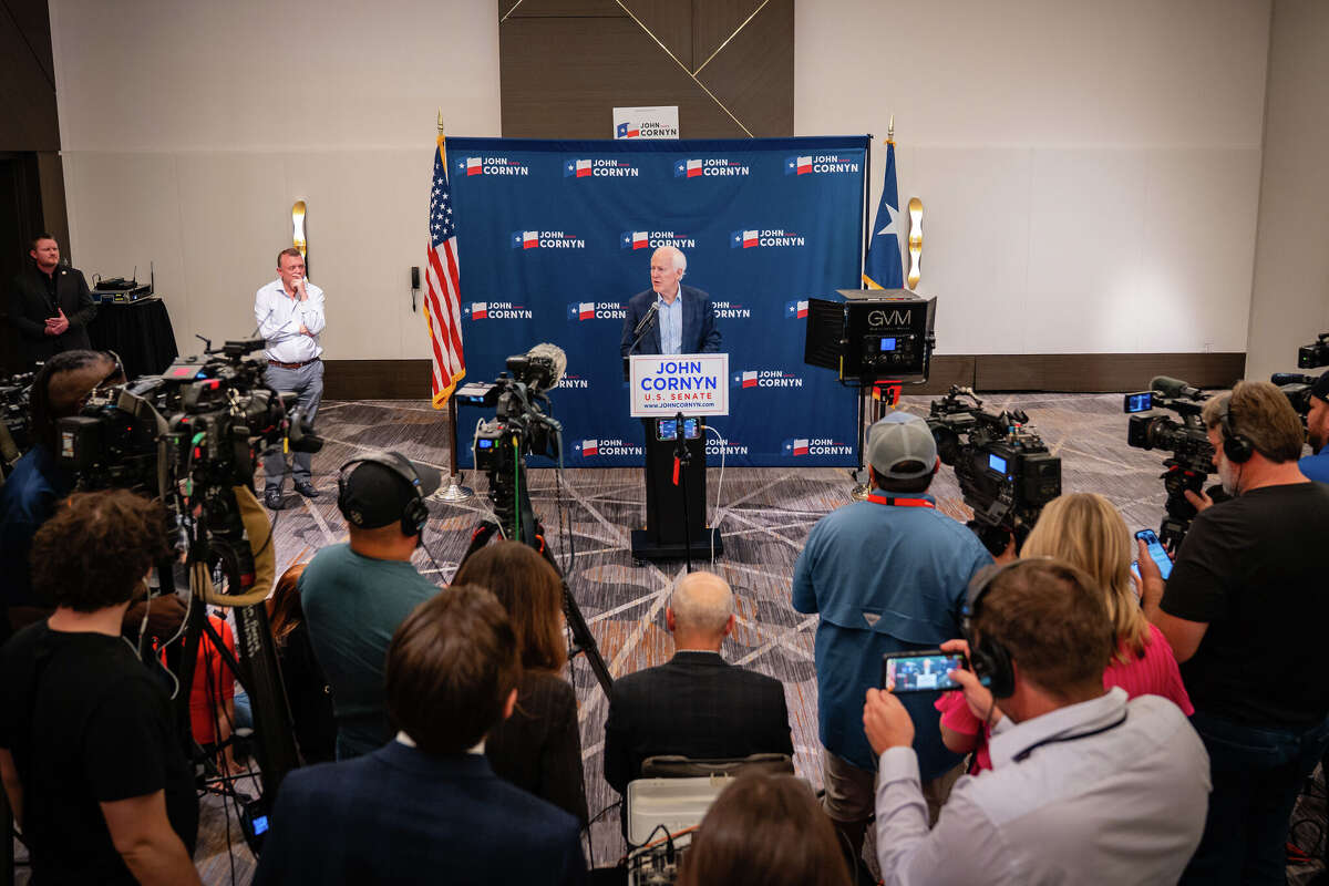 U.S. Sen. John Cornyn, R-Texas, speaks to the press, acknowledging he will face a run-off with Texas Attorney General Ken Paxton in the race for U.S. Senate after the Texas Republican primary election, March 3, 2026 at the Austin Marriott Downtown in Austin, Texas.