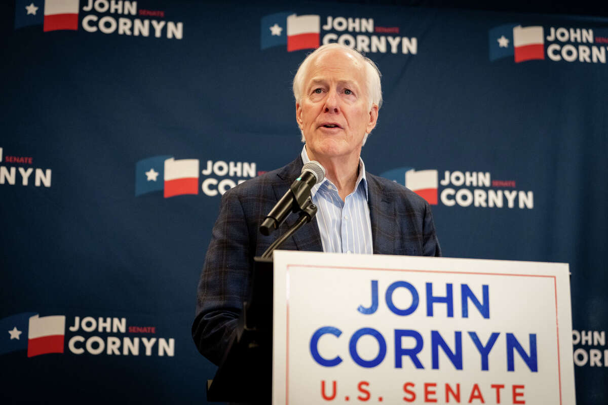 U.S. Sen. John Cornyn, R-Texas, speaks to the press, acknowledging he will face a run-off with Texas Attorney General Ken Paxton in the race for U.S. Senate after the Texas Republican primary election, March 3, 2026 at the Austin Marriott Downtown in Austin, Texas.