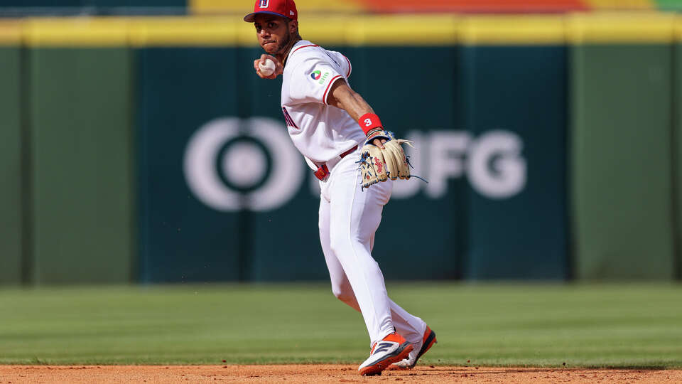 Jeremy Peña of the Dominican Republic throws the ball during the third inning of an exhibition game against the Detroit Tigers at Estadio Quisqueya on March 04, 2026 in Santo Domingo, Dominican Republic.