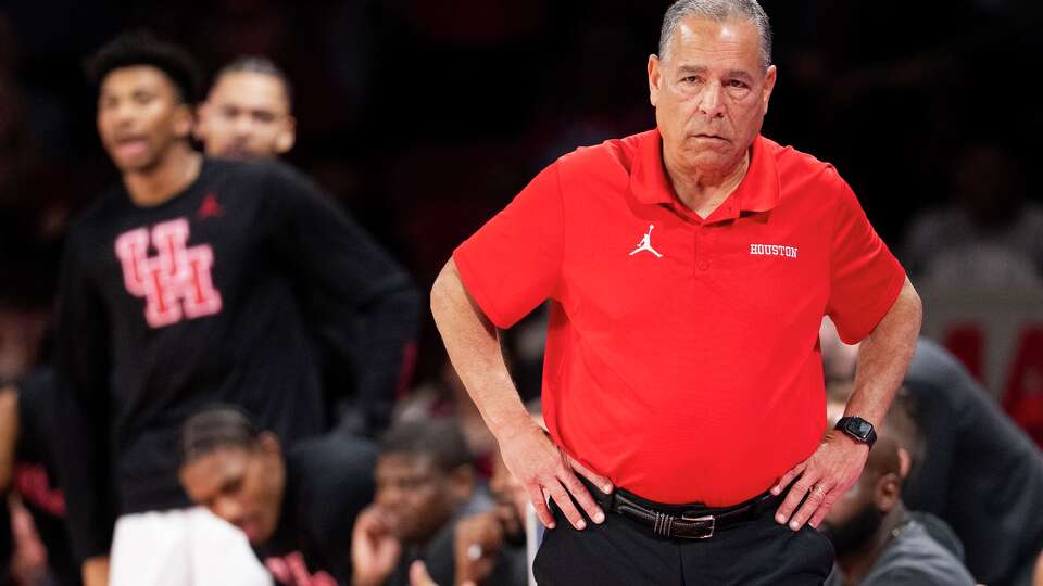 Houston Cougars head coach Kelvin Sampson is seen during the first half a NCAA college basketball game in Houston, Wednesday, March 4, 2026.