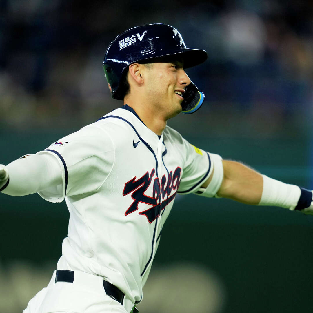 Shay Whitcomb of Team Republic of Korea celebrates after hitting a two run home run in the fifth inning during the 2026 World Baseball Classic Pool C game between Czechia and South Korea at Tokyo Dome on March 5, 2026 in Tokyo, Japan.
