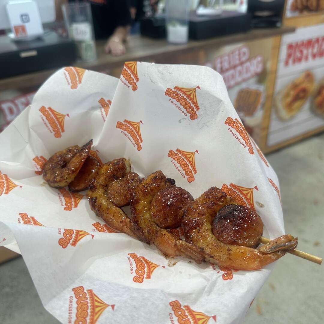 Shrimp and andouille sausage at Cajun Cowboy at the Houston Rodeo.