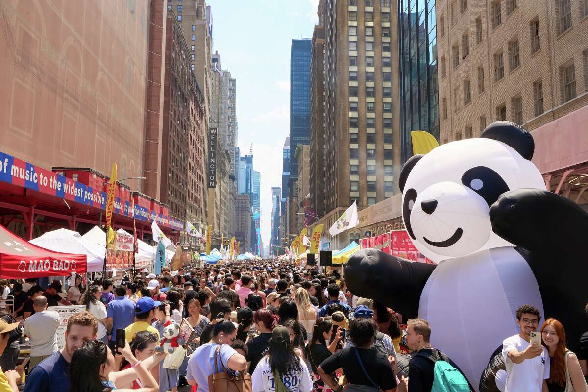 Panda Fest in New York. The event features a 15-foot-tall inflatable panda.