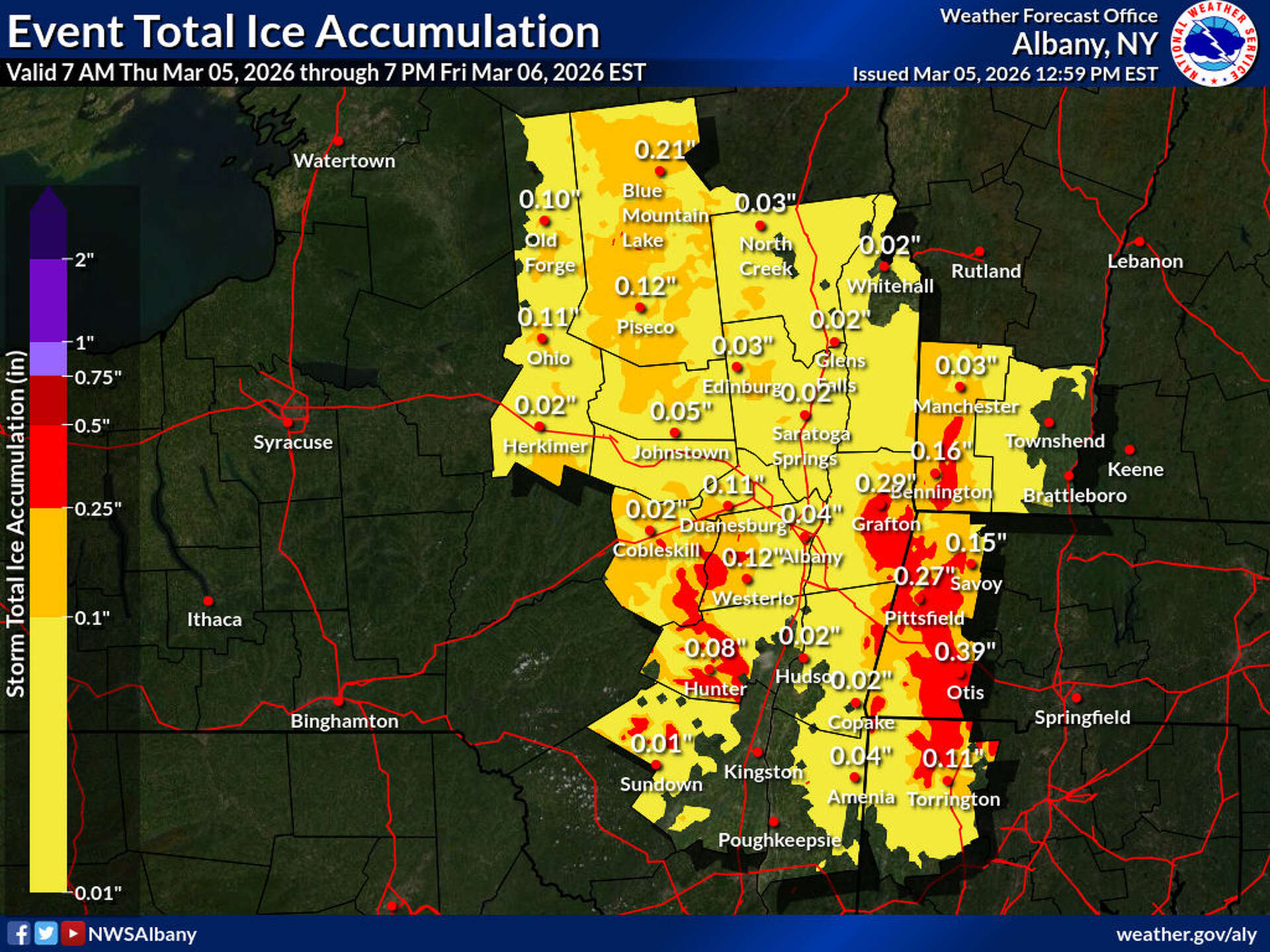 Here's how much ice Albany, Hudson Valley can expect Thursday, Friday