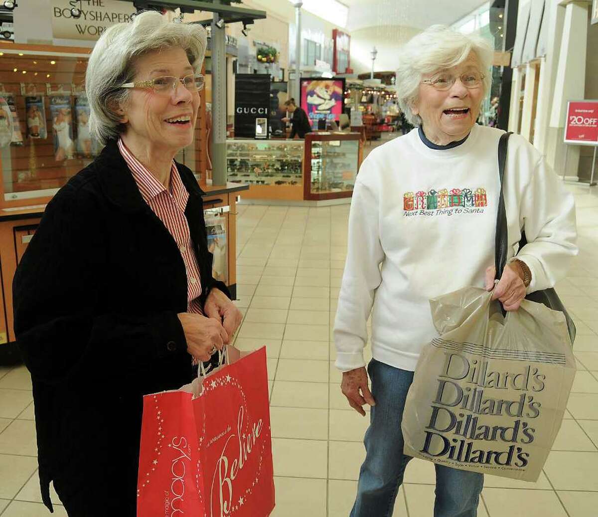 Susie Fuller and JoAnn Frederick of Oak Forest talk about the Christmas shopping season while at Memorial City Mall. Dave Rossman/Houston Chronicle