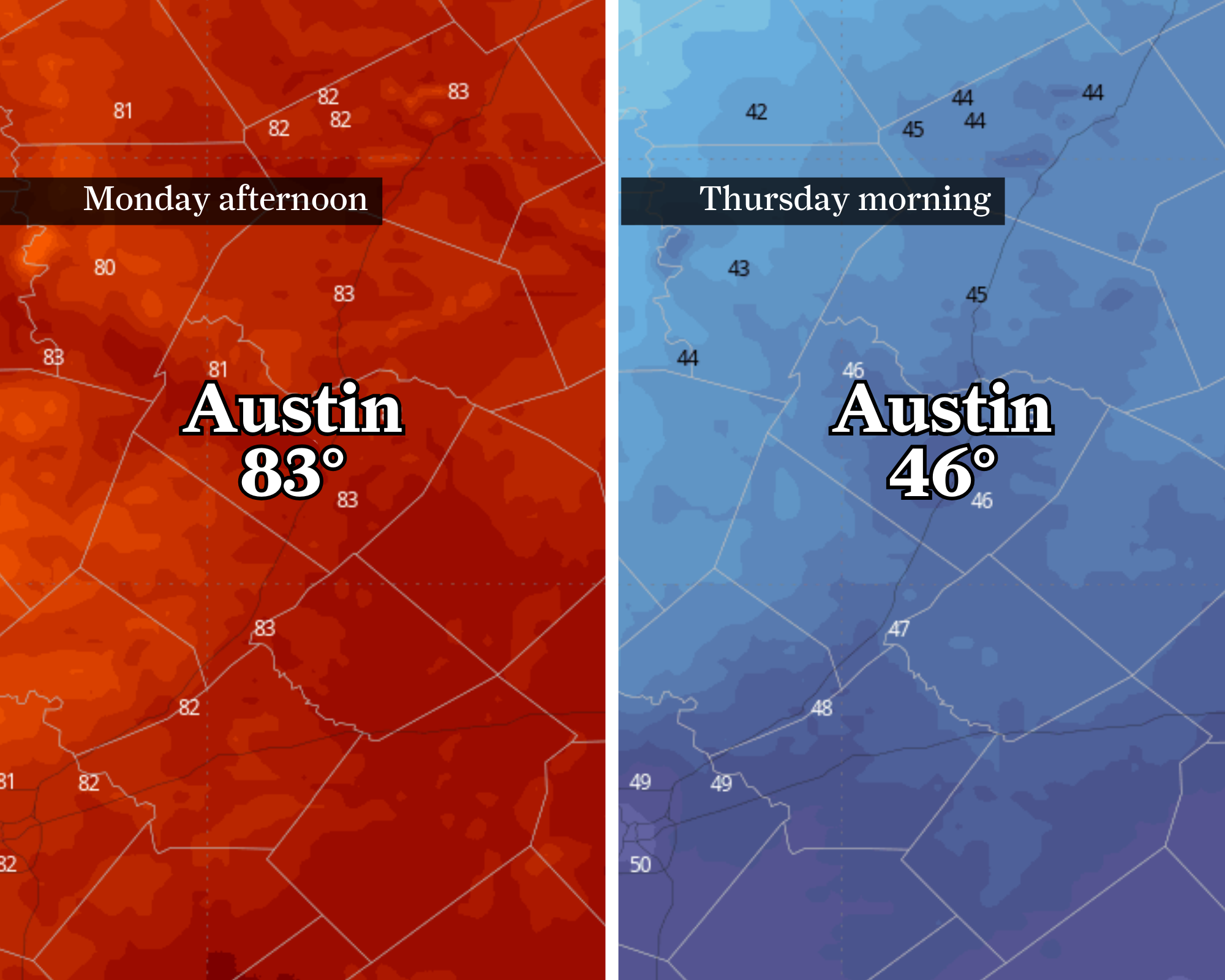Austin storms possible before cold front drops temperatures