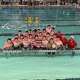 Members of the Fairfield Prep boys swimming & diving team celebrate after winning the CIAC Class L  championship on Monday, March 9, 2026 at Cornerstone Aquatics Center in West Hartford.