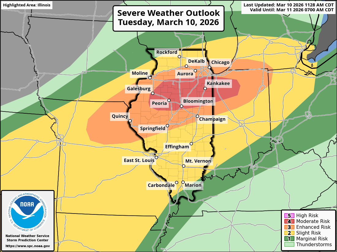 Illinois severe storms: Latest SPC upgrades tornado risk today