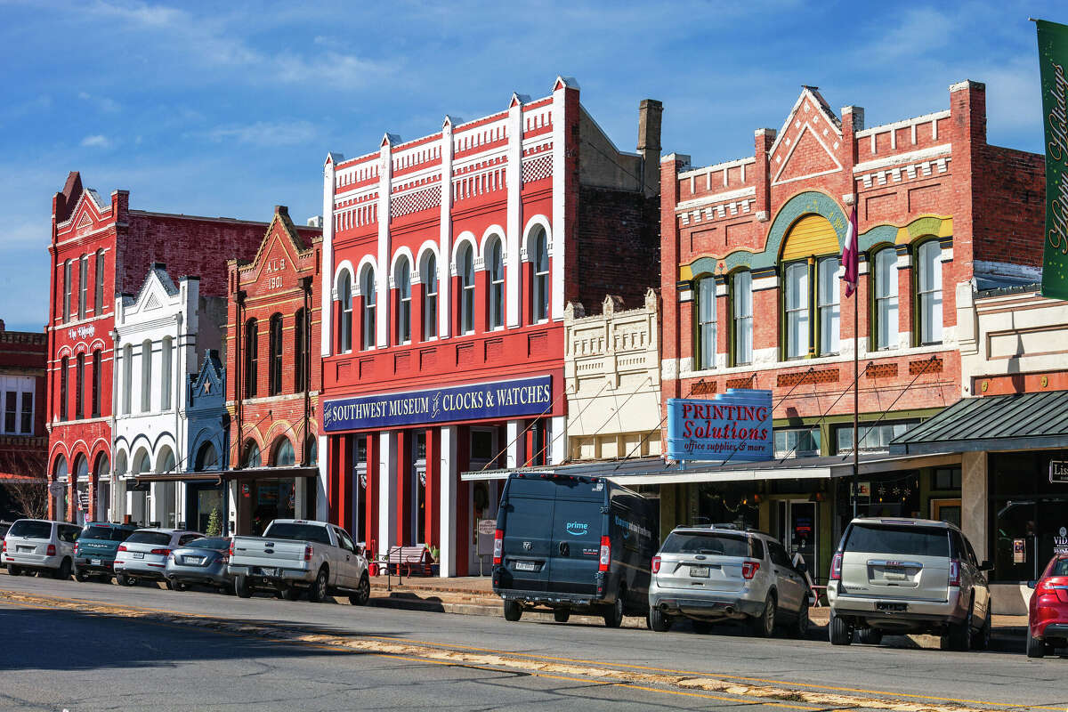 Lockhart, Texas, USA - Old building facades on downtown main street