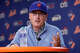 New York Mets owner Steve Cohen speaks to the media before a game against the Milwaukee Brewers at Citi Field on June 28, 2023 in New York City.
