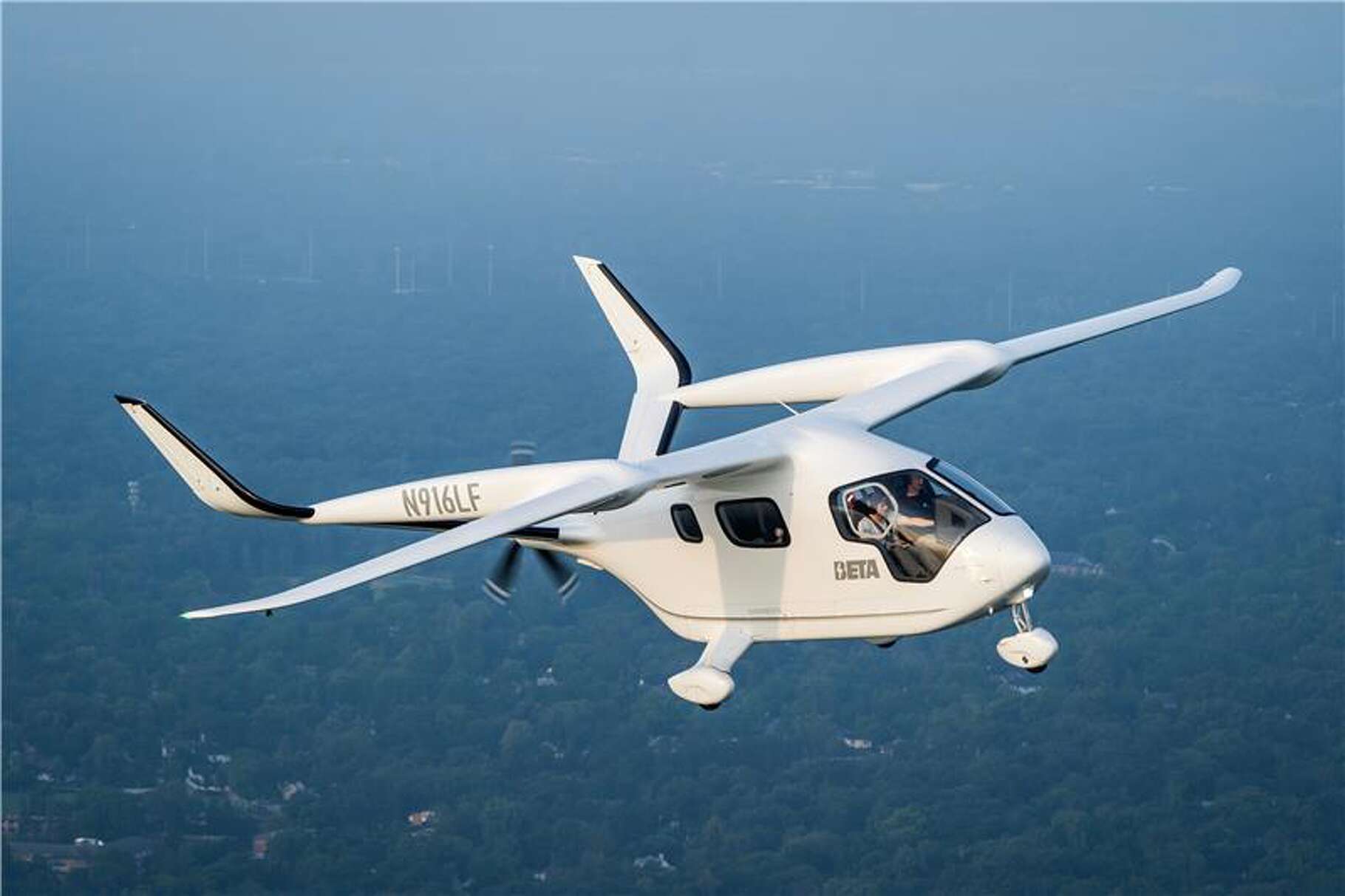 The beta eVTOLs aircraft, designed for urban mobility. Texas cities, including Houston, were selected by federal transportation agencies as test sites for the flying air taxi.