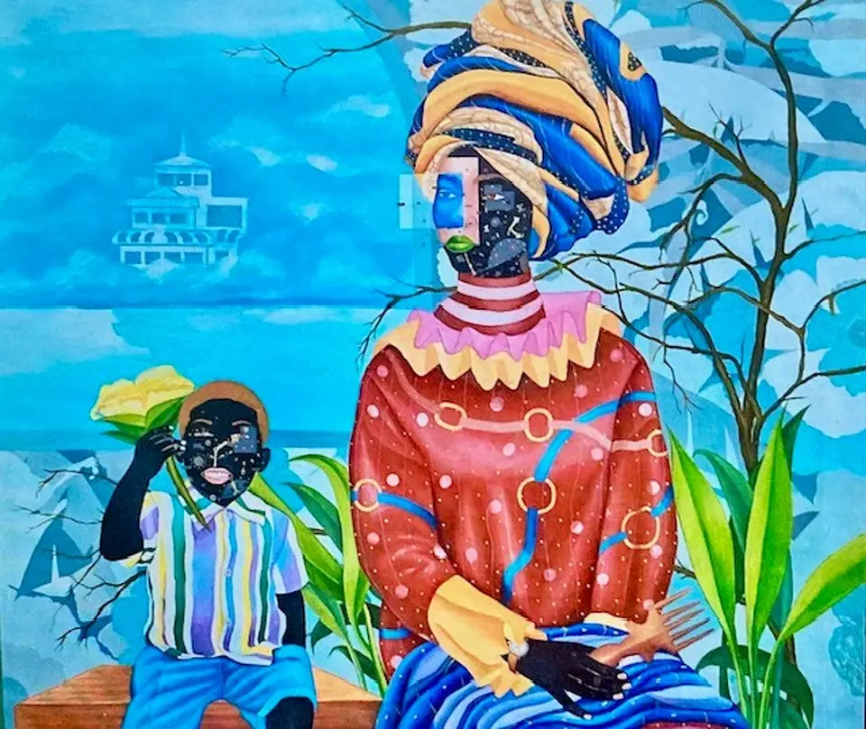 One of the paintings by young Congolese artists that will be auctioned off at a gala on March 20, 2026 to raise funds for the Bismack Biyombo Foundation.
