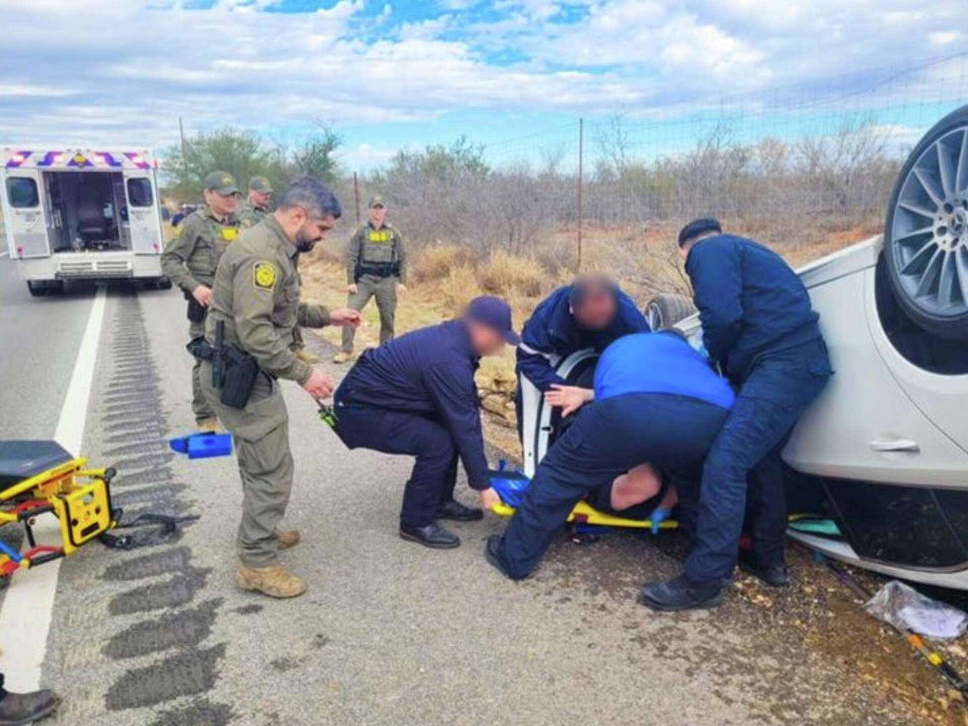 Border Patrol agents help rescue trapped occupant after rollover crash