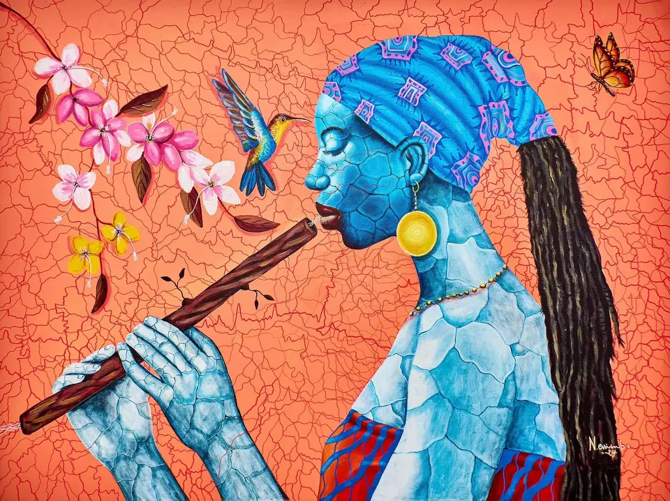 A painting by Jacques Essimbo, a young Congolese artist, that the Bismack Biyombo Foundation auctioned off at its gala on Friday.