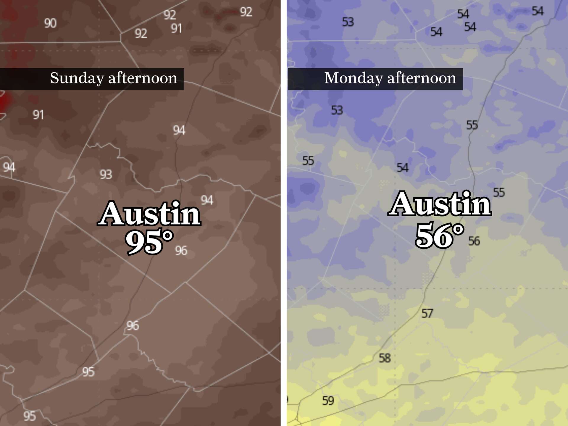 Cold front drops Austin temperatures sharply