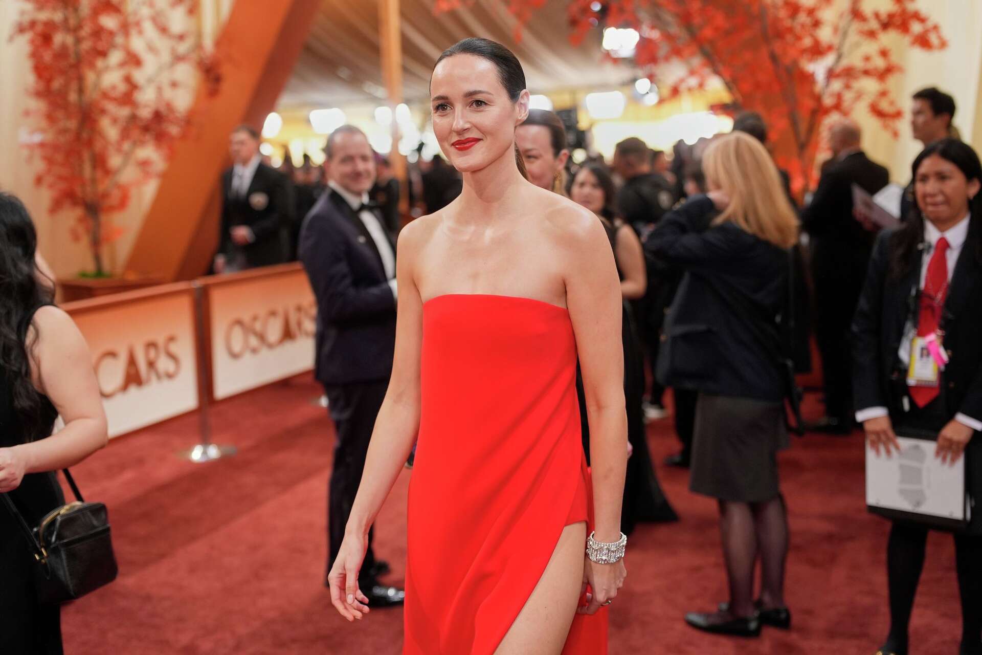 lady in red dress at oscars Stars deliver modern and colorful looks on carpet category:Autumn / Winter