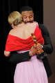 Jessie Buckley, left, and Michael B. Jordan, winner of the award for actor in a leading role for "Sinners," pose in the press room at the Oscars on Sunday, March 15, 2026, at the Dolby Theatre in Los Angeles. (Photo by Jordan Strauss/Invision/AP)
