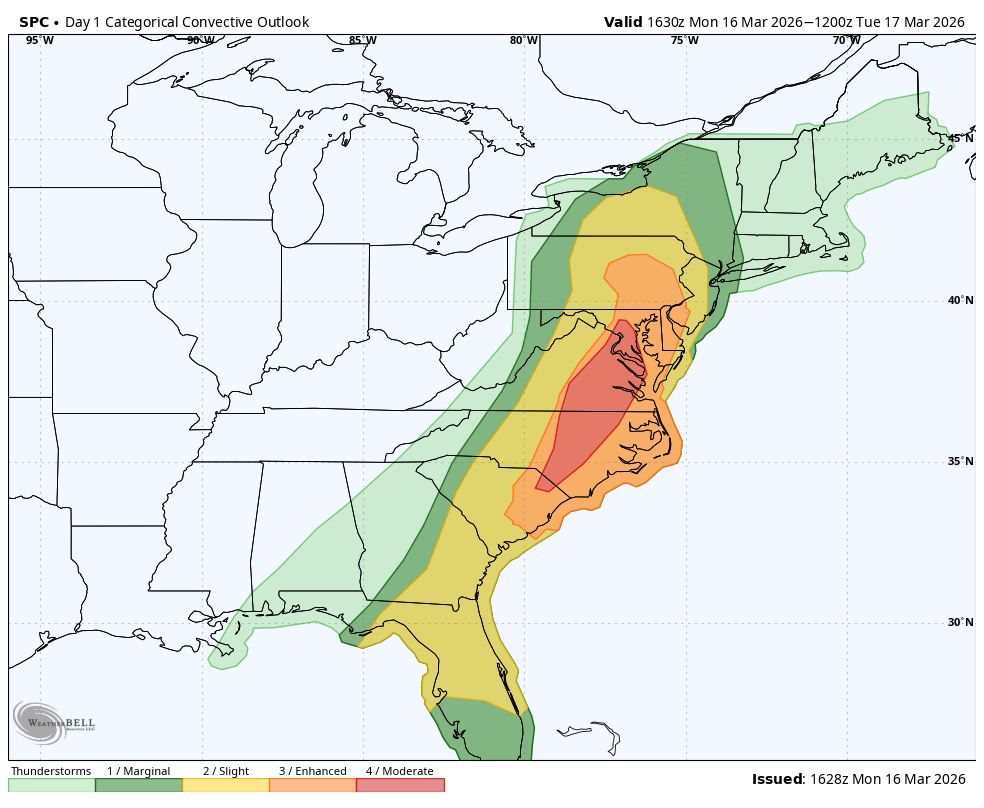 Severe storms could bring rough weather from Florida to CT Monday