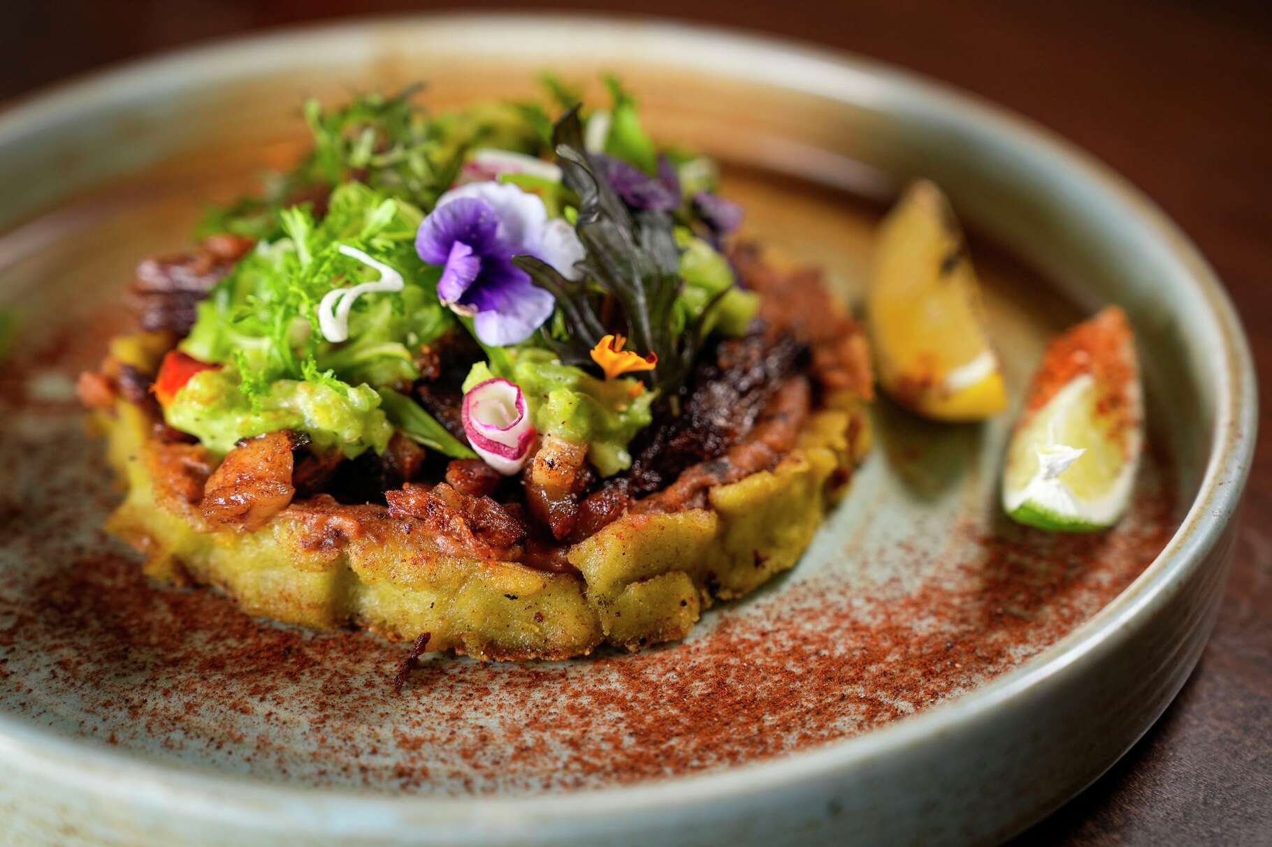 Memelita is shown at Late August in Houston, Monday, March 16, 2026. Late August explores the African-American and Mexican culinary heritage of Chef's Chris Williams and Sergio Hidalgo, at ION District in the former Sears building.