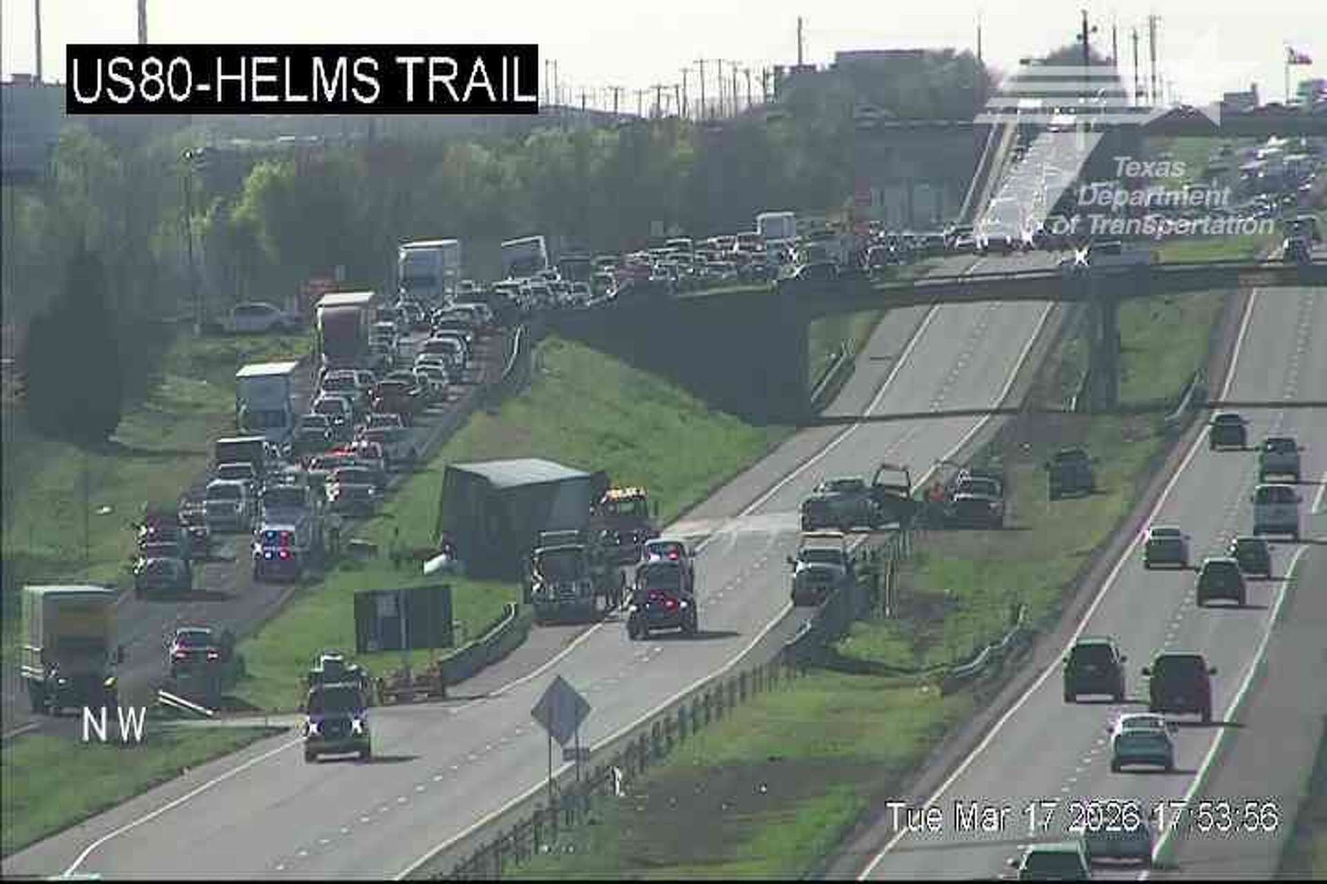 A vehicle on fire causes lane closures on U.S. 80 in Kaufman County