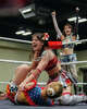 Professional Tokyo Joshi Pro wrestlers Wakana Uehara and Pom Harajuku wrestle in the all-female Texas Stampede showcase during South by Southwest in Austin, Wednesday, March 18, 2026. Joshi Pro Wrestling blends WWE-style combat entertainment and Japanese pop idol culture into wrestling performances.