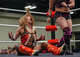 Tokyo Joshi Pro Wrestler reacts to a blow from Miyu Yamashita during their match in the all-female Texas Stampede showcase during South by Southwest in Austin, Wednesday, March 18, 2026. Joshi Pro Wrestling blends WWE-style combat entertainment and Japanese pop idol culture into wrestling performances.