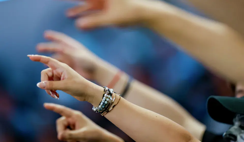Jackals cheer at Frost Bank Center in San Antonio, Thursday, March 19, 2026. The Spurs won in the last second, 101-100.