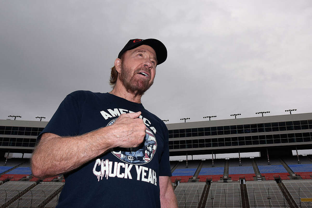 Actor Chuck Norris reacts prior to the NASCAR Sprint Cup Series AAA Texas 500 at Texas Motor Speedway on November 6, 2016 in Fort Worth, Texas. 