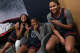 UConn players KK Arnold, Kelis Fisher and Sarah Strong share smiles before practice at Gampel Pavilion in Storrs, Conn., Friday, March 20, 2026.