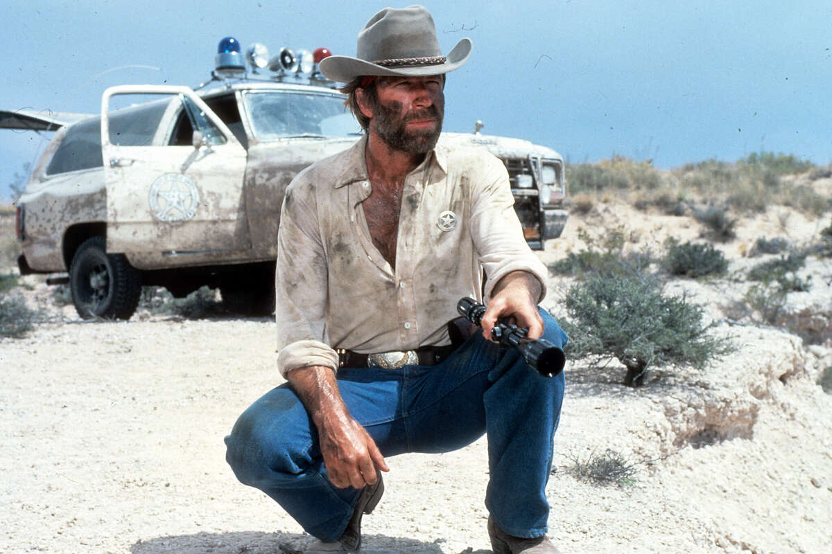 Chuck Norris a renegade Texas Ranger in a scene from the film 'Lone Wolf McQuade', 1983. 