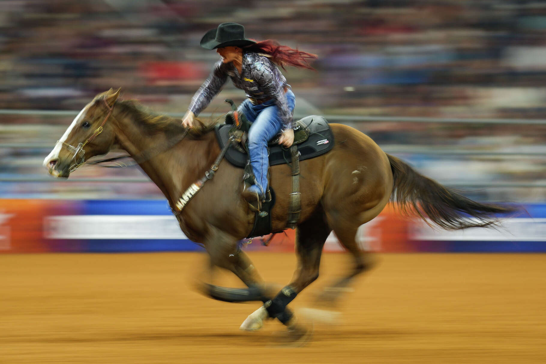 Leslie Smalygo competes in barrel racing during the Houston Livestock Show and Rodeo, Thursday, March 12, 2026.