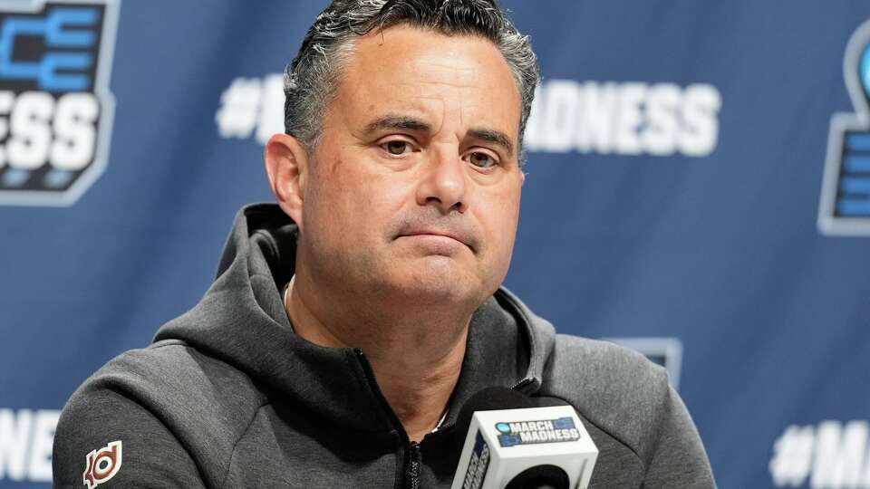 Texas head coach Sean Miller speaks during a news conference prior to the second round of the NCAA college basketball tournament Friday, March 20, 2026, in Portland, Ore.