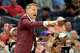 Alabama head coach Nate Oats calls a play against Hofstra during the second half in the first round of the NCAA college basketball tournament Friday, March 20, 2026, in Tampa, Fla. (AP Photo/Chris O'Meara)