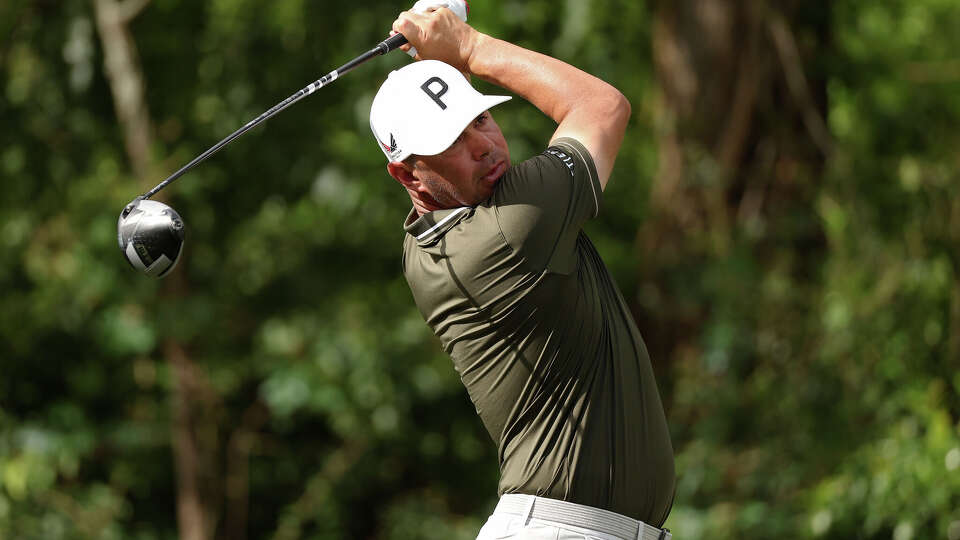 HOUSTON, TEXAS - MARCH 27: Gary Woodland of the United States plays a shot from the eighth tee during the second round of the Texas Children's Houston Open 2026 at Memorial Park Golf Course on March 27, 2026 in Houston, Texas. (Photo by Mike Mulholland/Getty Images)