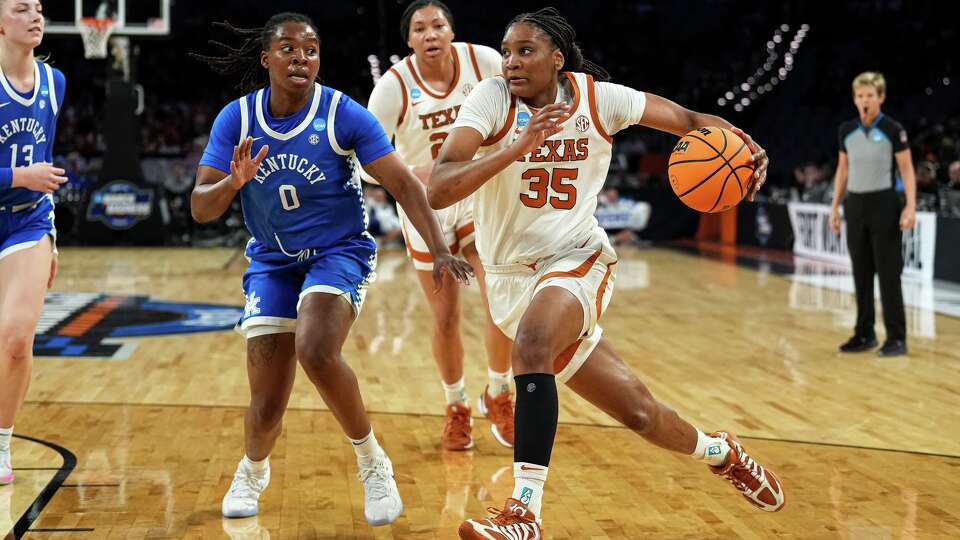 Texas Longhorns forward Madison Booker (35) pushes towards the basket during the NCAA Women's Basketball Tournament Sweet 16 game against Kentucky at Dickies Arena on Saturday, March 28, 2026 in Fort Worth, Texas.